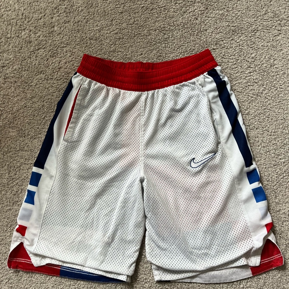 Nike Boy size - XL  White and Red Athletic Shorts with Blue Accents